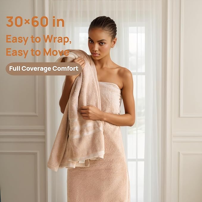 Bath Towels 2 Pack, 30 x 60 Inches, Large 100% Cotton Towels, Comfortable - Image 3