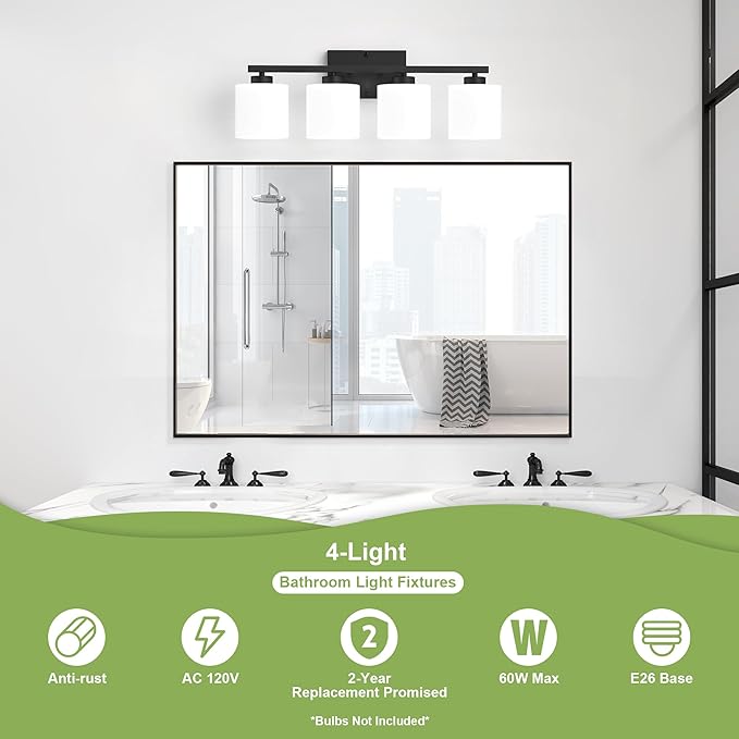 Honesorn 4-Light Vanity Lights, Matte Black - Image 2