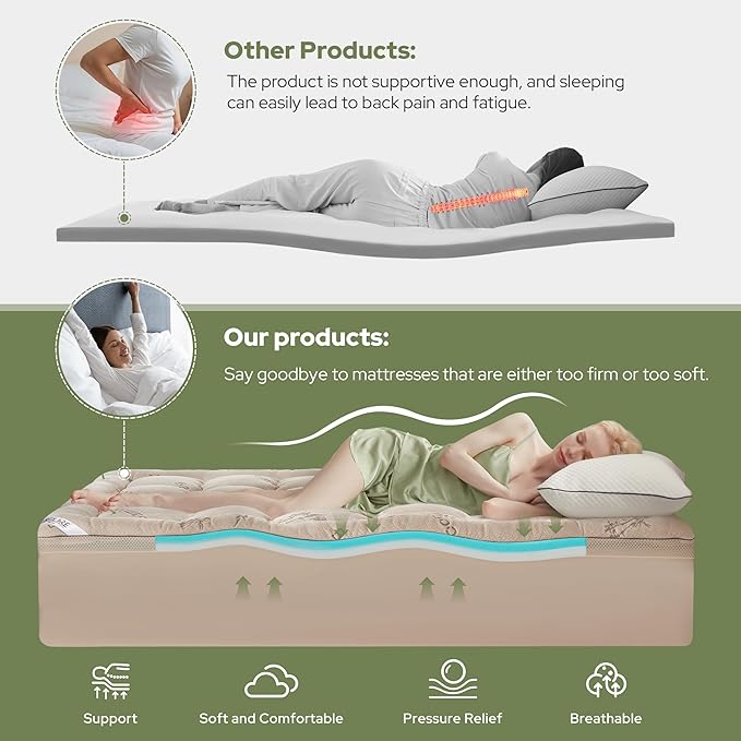 BEDLORE 4 Inch Memory Foam Mattress Topper King, 2-in-1 Dual Layer Design - Image 3