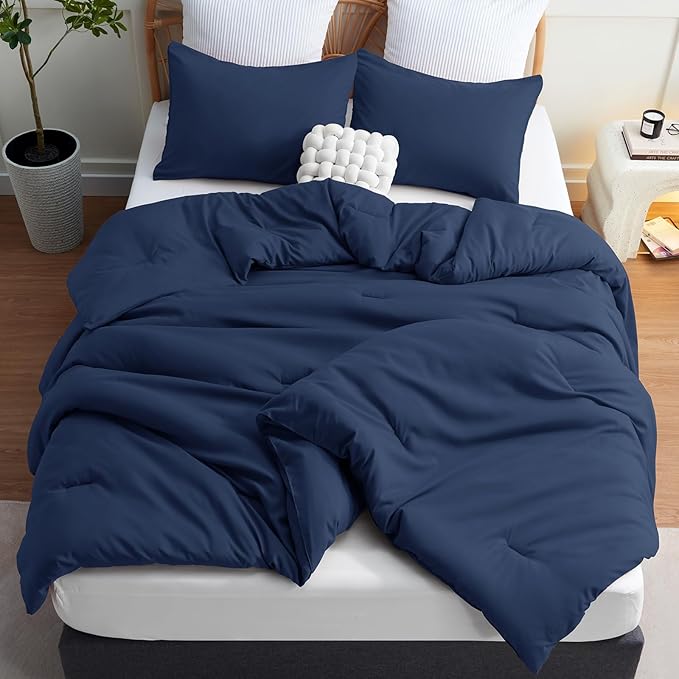 CozyLux Super King Plus Comforter Set Navy Blue, 3 Pieces 128x120 Solid - Image 6