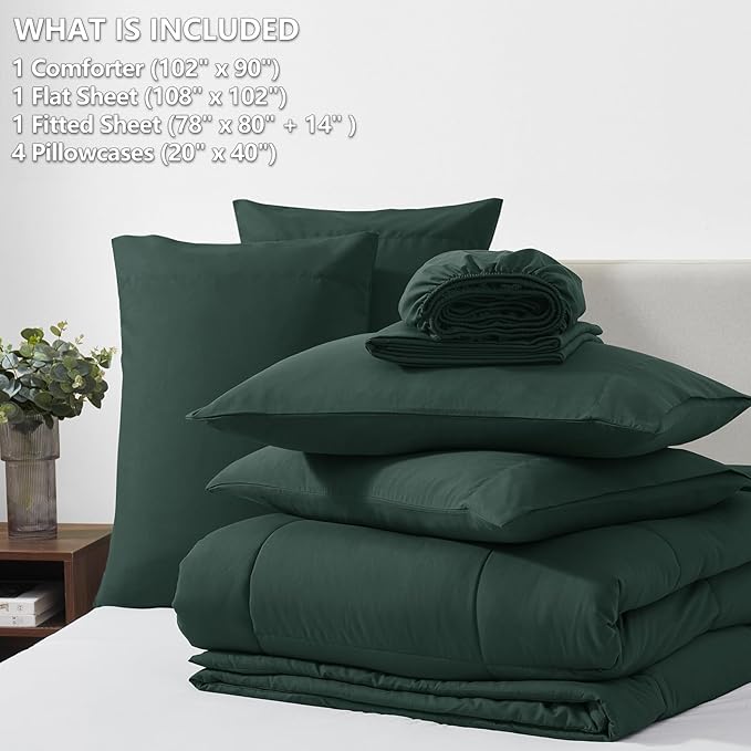 CozyLux King Size Comforter Set Forest Green, 7 Pieces Bed in a Bag, All Season - Image 6
