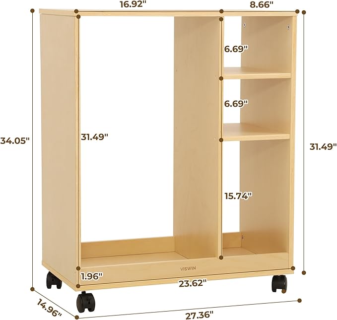VISWIN Art Cart Organizer, Solid Pine Wood Art Supply Storage Organizer with Caster Wheels, 3-Tier Multifunctional Rolling Utility Storage Cart for Studio, Classroom, Artists - Natural