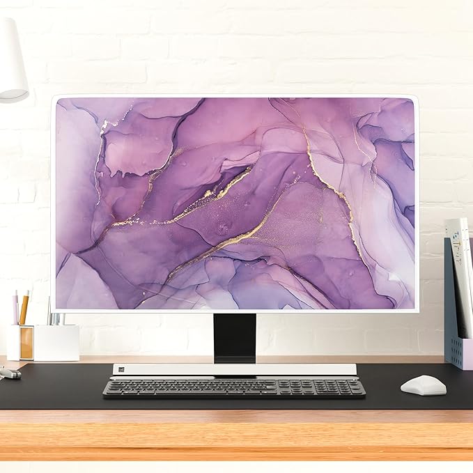 Baocicco Fashion Violet Marble Waterproof 22, 23, 24, 25 Inch Anti-Static Dustproof Creative Design Computer Screen Cover Panel Case Computer Monitor Covers Sleeve Compatible with PC Desktop and TV
