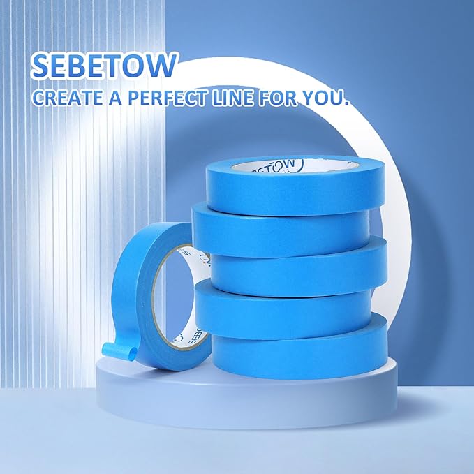 SEBETOW 10 Rolls Painters Tape 1 inch Bulk Painter Tape Blue Wide Roll, Blue Masking Tape, 1 Inches x 55 Yards for General Purpose Wall Painting, Home Improvement