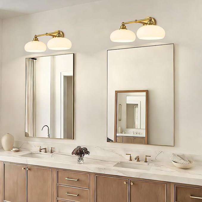 GoYeel Bathroom Light Fixtures Over Mirror, Vintage Gold Double Arm Vanity - Image 6