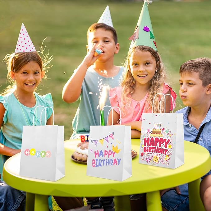 XPCARE 200Pack Paper Bags 8x4.5x10 Inch, Plain Medium Paper Bags with Handles Bulk, Kraft Paper Gift Bag, Retail, Party, Shopping, Favor Bag (White)