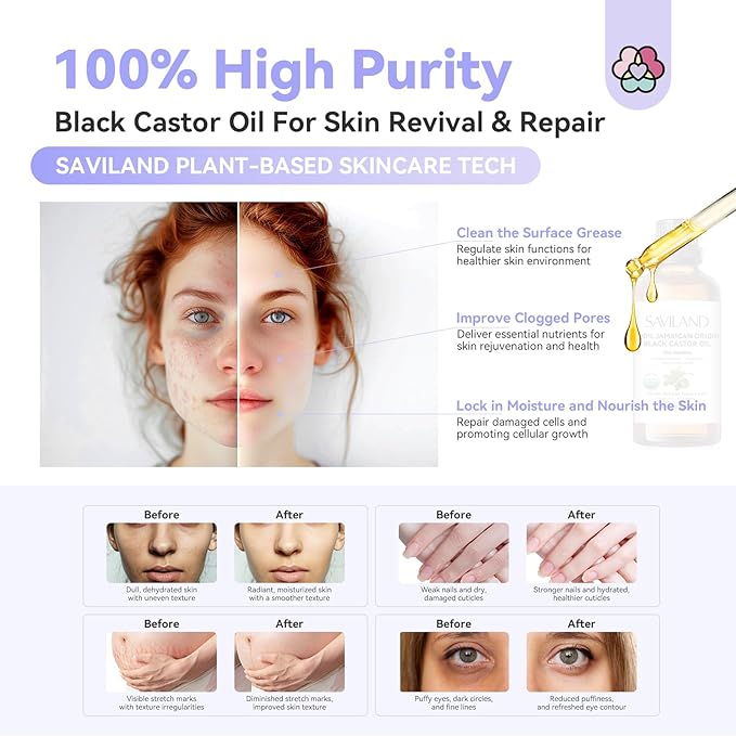 SAVILAND Jamaican Black Castor Oil Organic Cold Pressed Unrefined: 100% Pure - Image 3