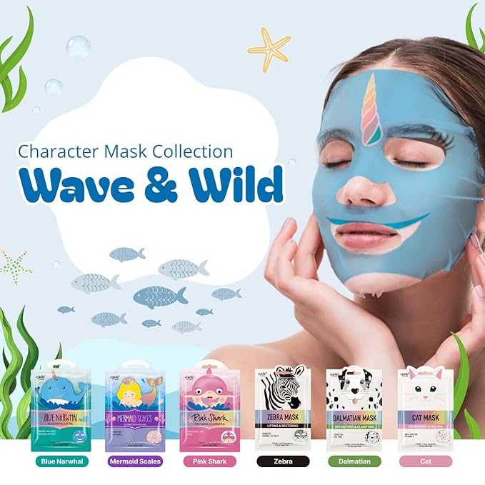 Epielle Character Face Mask Wave & Wild 6 Pack, Fun & Effective Korean Skin Care - Image 2