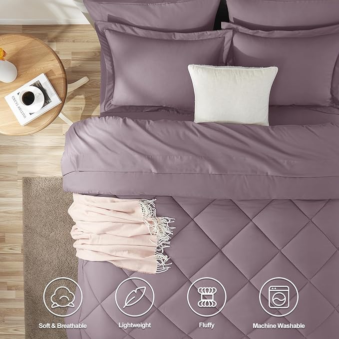 CozyLux Oversized King Comforter Set Dusty Purple, 7 Pieces Bed in a Bag - Image 2