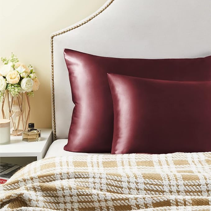 BEDELITE Satin Pillowcase with Zipper, Burgundy King Size Pillow Cases Set of 2 - Image 6