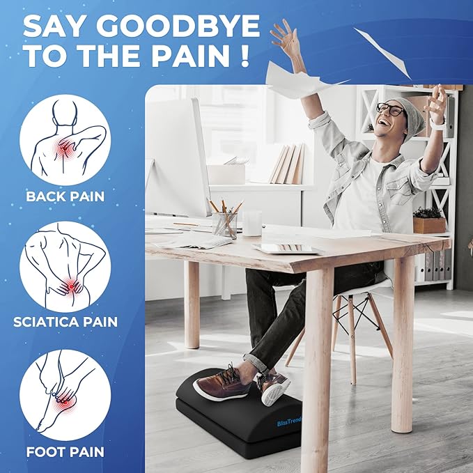 BlissTrends Foot Rest for Under Desk at Work-Versatile Foot Stool with Washable Cover-Comfortable Footrest with 2 Adjustable Heights for Car,Home and Office to Relieve Back,Lumbar,Knee Pain-Black Long