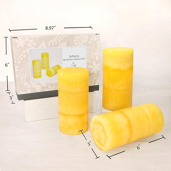 3 x 6 Inches Pillar Candles Lemon Scented Yellow Decorative Rustic Candles - Image 6