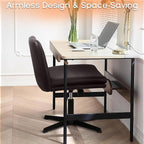 PUKAMI Criss Cross Legged Office Chair,Armless Office Desk Chair No Wheels,PU Leather Modern Swivel Vanity Chair,Height Adjustable Wide Seat Mid Back Computer Task Chair for Home Office, Brown