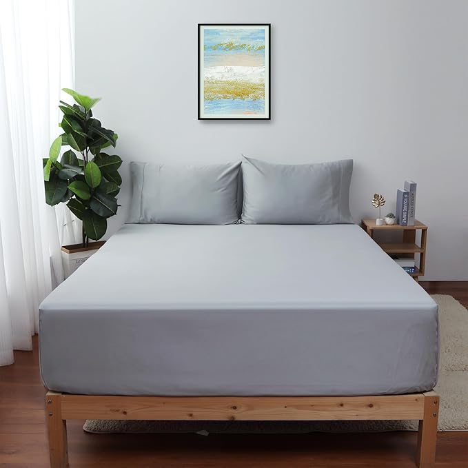 Full Size Fitted Sheet Only Gray, 100% Egyptian Cotton 600 Thread Count by ShunjieHome
