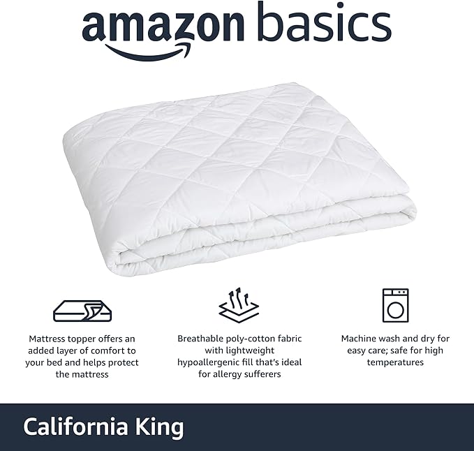 Amazon Basics Hypoallergenic Breathable Quilted Mattress Topper Pad - Image 2