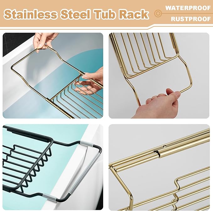 Stainless Steel Bathtub Caddy Tray, Expandable Bathtub Holder Table, Adjustable - Image 7