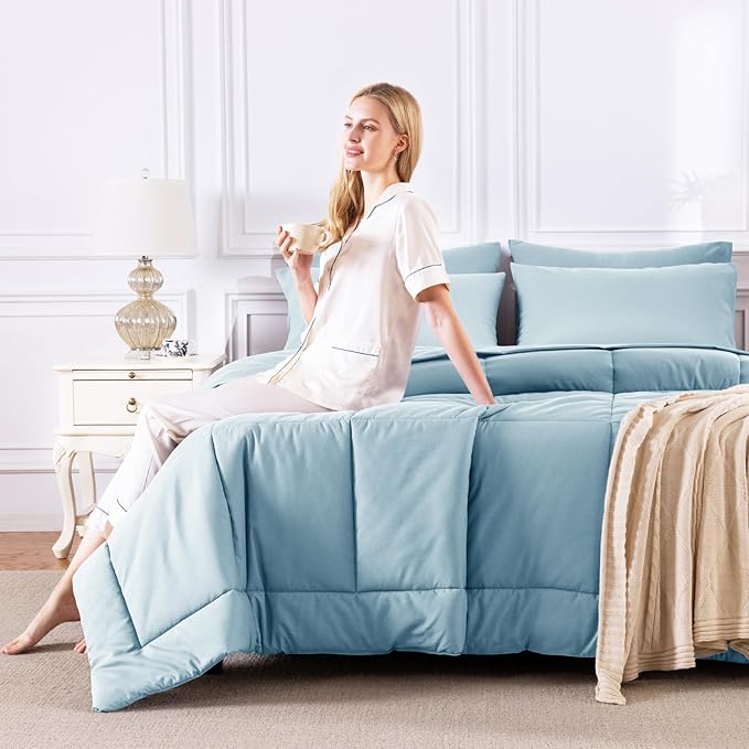 CozyLux Full Size Comforter Sets Light Blue, 7 Pieces Bed in a Bag, All Season - Image 7