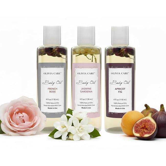 Olivia Care 3 Pack Body Oils: Apricot Fig, French Rose, Jasmine Gardenia - Image 2