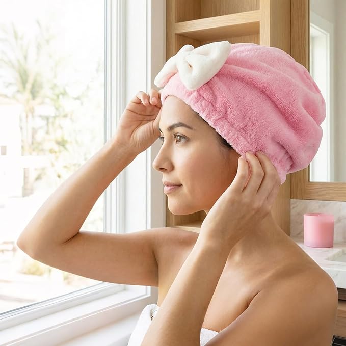 PAGOW 2pcs Microfiber Hair Towel, Fast Drying Shower Cap Hair Towel Wrap - Image 5