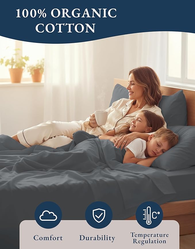 LANE LINEN 100% Organic Cotton 3Pc Bed Sheets Twin Size, Classic Percale Weave - Image 6