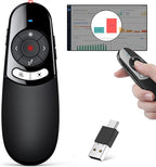 2 in 1 Type C USB Presentation Clicker with Physical and Digital Function, RF 2.4GHz Wireless Presenter Remote PPT Clicker for Computer Presentations, Slide Advancer for Mac Laptop