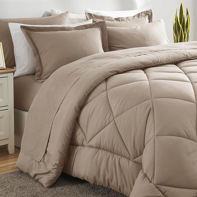 CozyLux King Size Comforter Set Khaki - Image 8