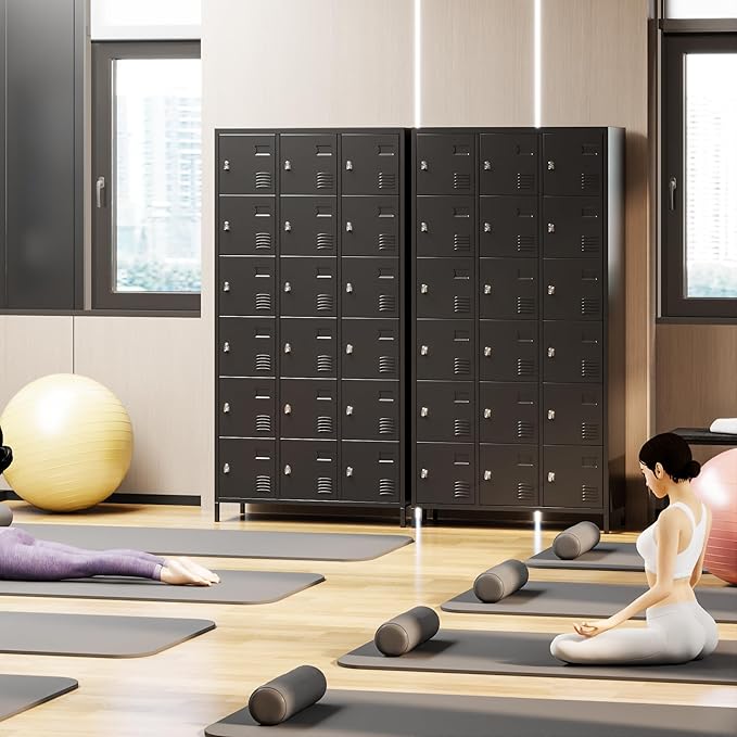 SUPEER Metal Lockers for Employees with 18 Doors, Metal Locker with Lock for School Garage Office Gym Home,Assembly Required,Black