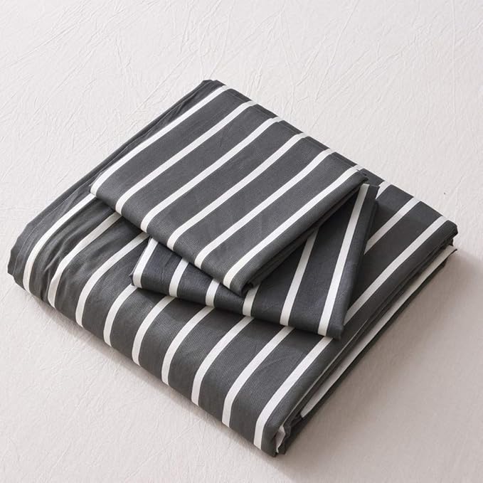 JELLYMONI 100% Natural Cotton 3pcs Striped Duvet Cover Sets, Dark Grey Duvet - Image 8