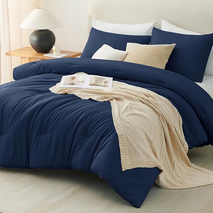 CozyLux Oversized King Comforter Set Navy Blue, 3 Pieces 120x98 Solid - Image 8