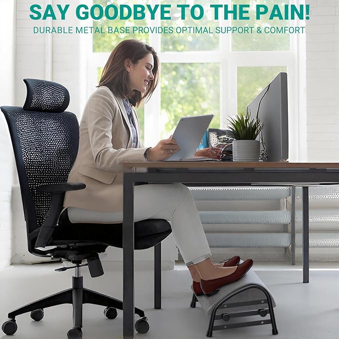 YEASHEIN Adjustable Foot Rest for Under Desk at Work, Velvet Under Desk Footrest with Metal Frame, Padded Foot Stools for Under Office Desk, Ergonomic Leg Rest for Desk Chair, Car, Computer - Gray