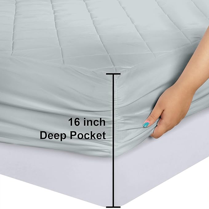 Utopia Bedding Quilted Fitted Mattress Pad, King Size, Elastic Fitted Mattress - Image 3