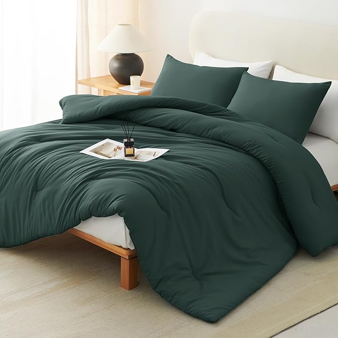 CozyLux Oversized Queen Comforter Set Forest Green, 3 Pieces 98x98 Solid by CozyLux