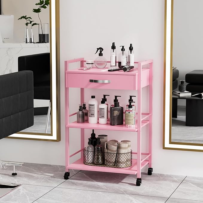Salon Trolley Cart for Beauty SPA, Wooden Rolling Storage Station, Mobile - Image 9