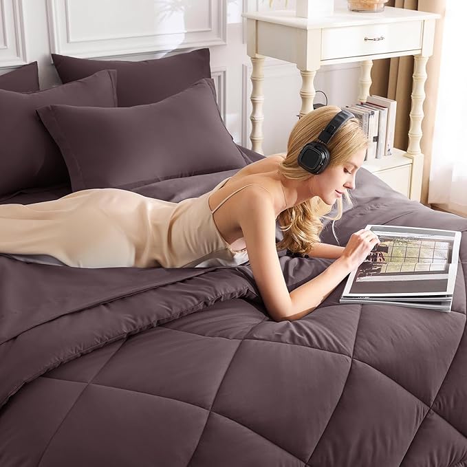 CozyLux King Size Comforter Set Cocoa Powder - Image 4