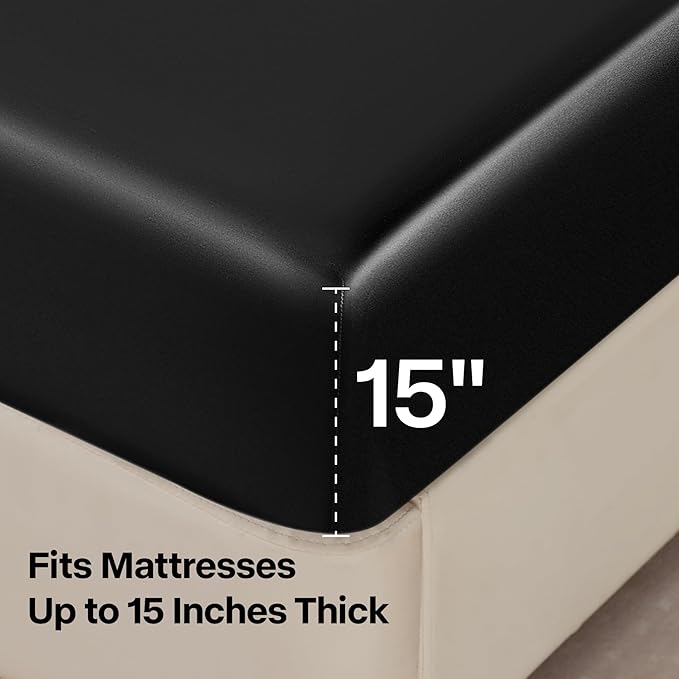 BEDELITE Satin Sheets Queen Size Bed Set, Luxury Soft Black Silky Sheets - Image 6