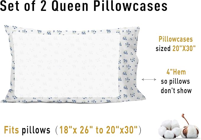 sunflower Queen Pillowcases Set of 2, 100% Cotton Queen Size Pillow Cases 2 - Image 8