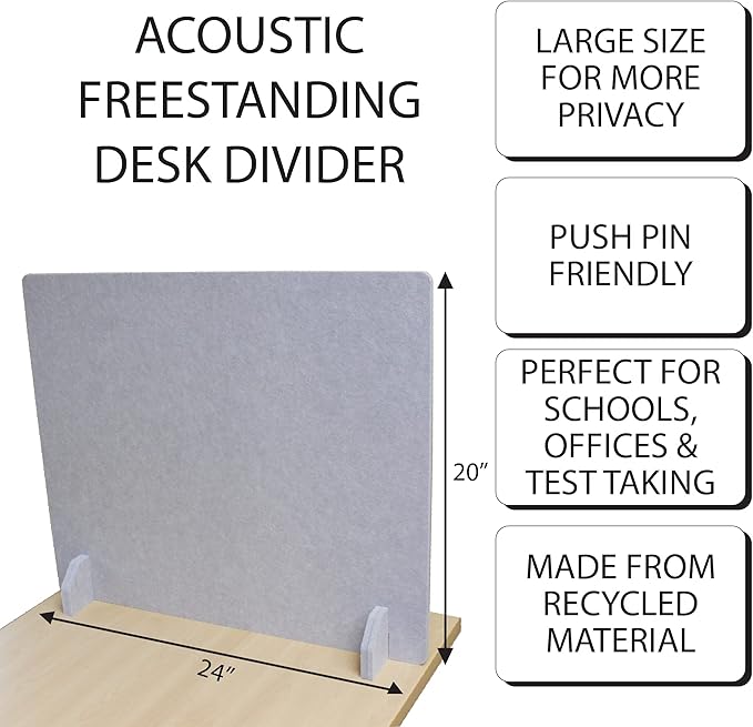Planche Acoustic Freestanding Desk Divider - Noise Reducing Desk Privacy Panel - Library & Office Furniture Partition - Workstations Shield Barrier - Instant Wall Desk 20" H x 24" W (4 Pack, Stone)