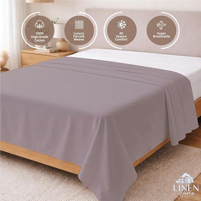 Linen Home 100% Cotton Percale 1 Flat Sheet, Twin Size - Image 3