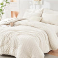 HYMOKEGE Ivory King Size Comforter Set Seersucker 7 Pieces, All Season Luxury by HYMOKEGE