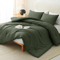 CozyLux Queen Comforter Set Dark Green, 3 Pieces Solid Comforters Queen Size by CozyLux