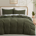 LOVQUE Olive Green Duvet Cover Full Size, 100% Washed Cotton Linen Like Bedding by LOVQUE