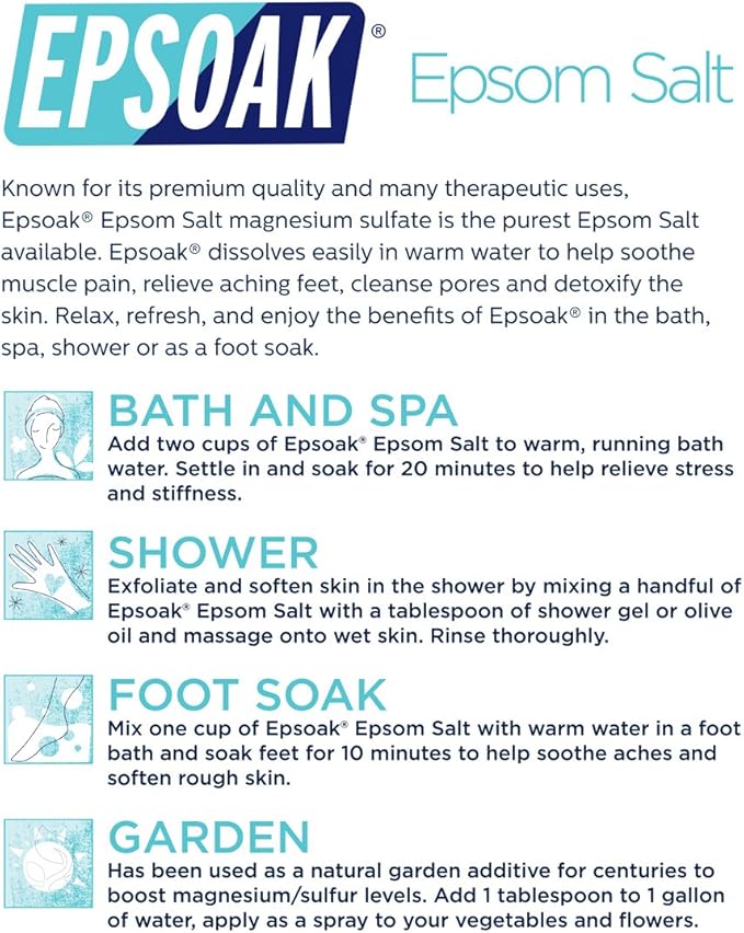 Epsoak Epsom Salt 2 lb. Magnesium Sulfate USP. Resealable Epsom Salt Bag - Image 7