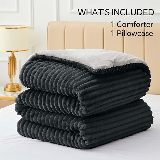 BEDELITE Fleece Twin Comforter Set -Super Soft & Warm Fluffy Black Bedding - Image 6