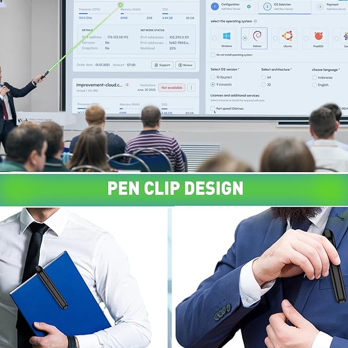 Green Wireless Presenter Remote Presentation Clicker for PowerPoint, Slide Advancer for Mac Laptop Computer Office Class