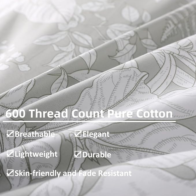 OAITE Duvet Cover Set Queen Size Floral Pattern 600 Thread Count Ultra Soft - Image 5