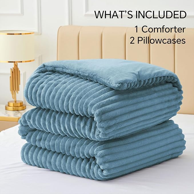 BEDELITE Fleece Oversized Queen Comforter Set -Super Soft & Warm Fluffy Blue - Image 6