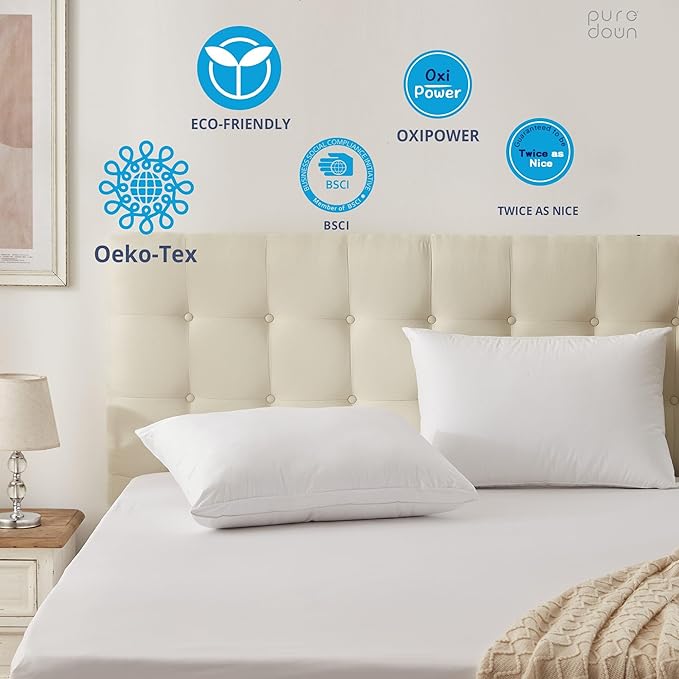 puredown® Goose Feather Down Sleeping Pillows Soft Bed Pillows - Image 5