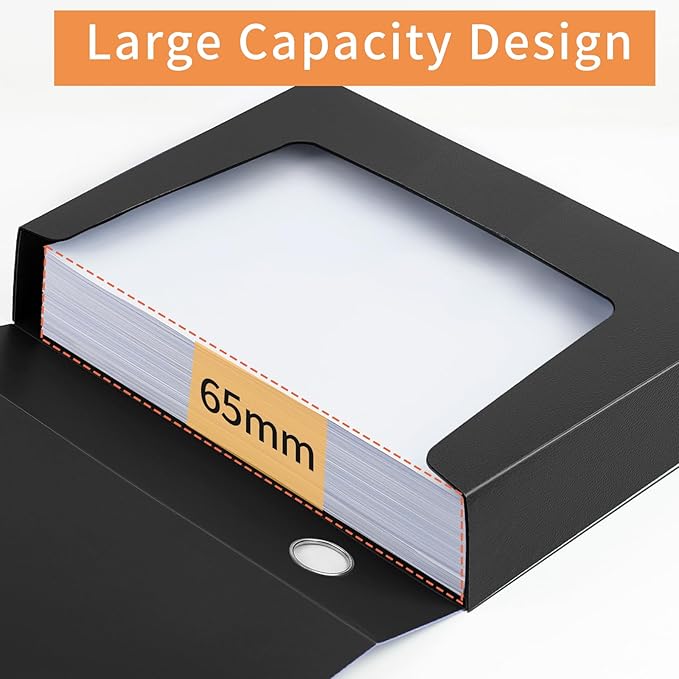 HUA JIE 2 Pack A4 Storage File Boxes Archives Case,65mm Spine,Box File Document Storage Box for Office School -Black