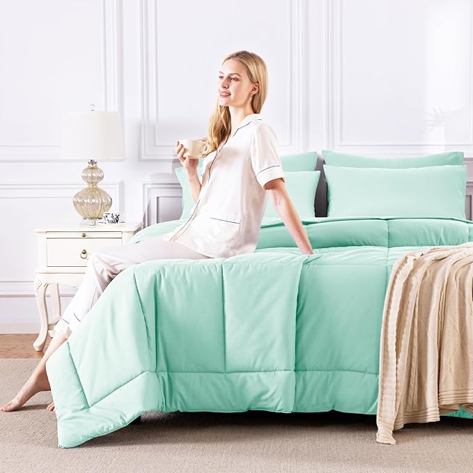 CozyLux King Size Comforter Set Mint Green, 7 Pieces Bed in a Bag, All Season - Image 7