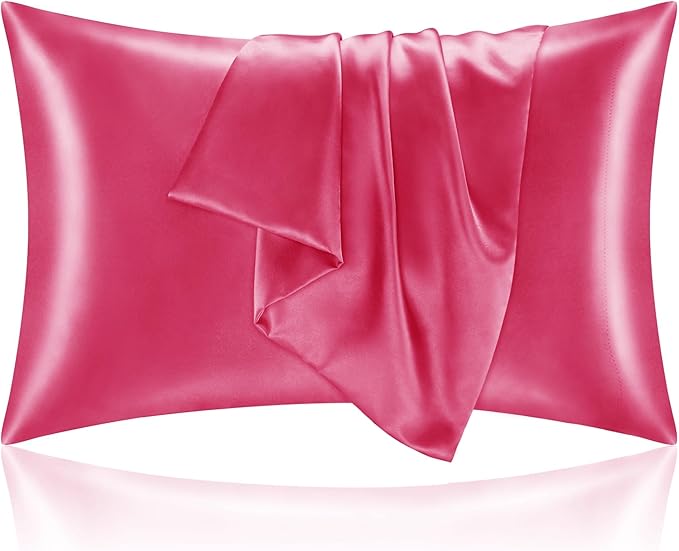 BEDELITE Satin Pillowcase with Zipper, Hot Pink Pillow Cases Queen Size Set of 2 by BEDELITE